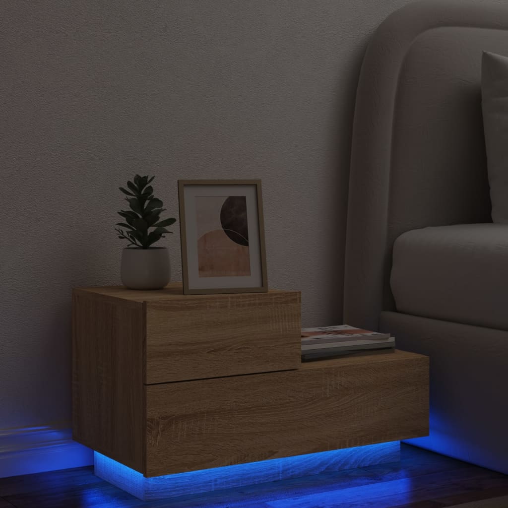 vidaXL Mesita de noche con luces LED roble Sonoma 70x36x40,5 cm