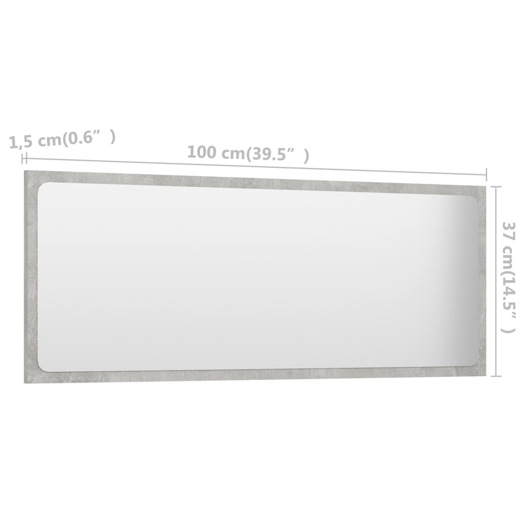 vidaXL Espejo de baño madera contrachapada gris hormigón 100x1,5x37 cm