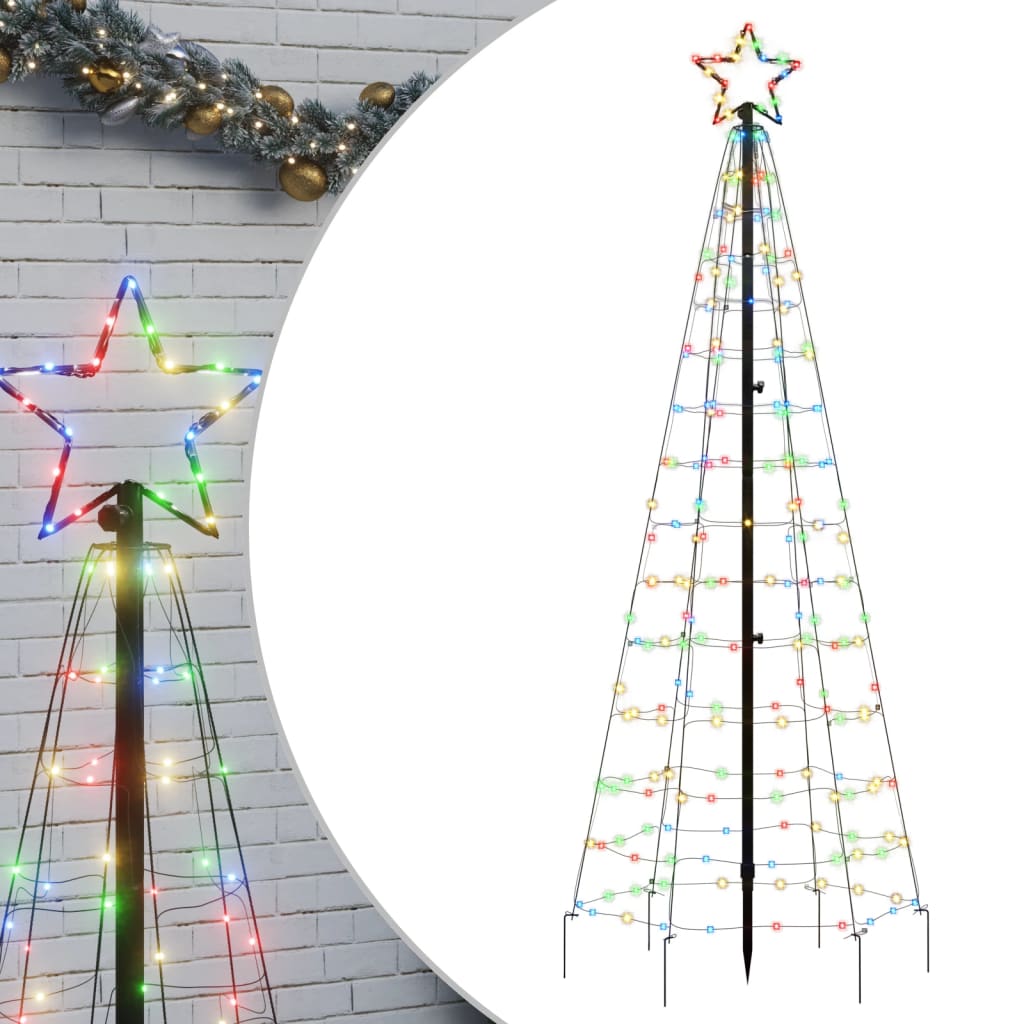 vidaXL Árbol de Navidad cono con estacas 220 LEDs de colores 180 cm