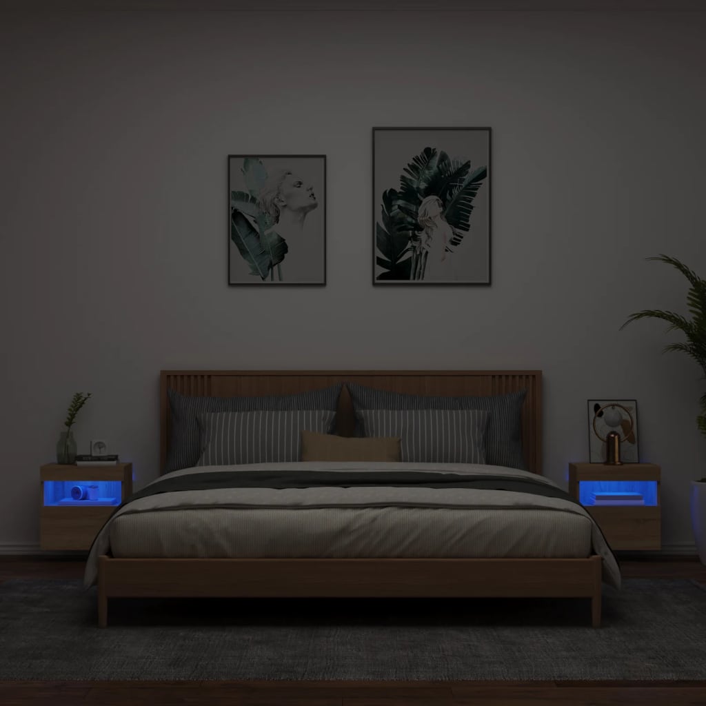 vidaXL Muebles de TV de pared luces LED 2 uds roble Sonoma 40x30x40 cm