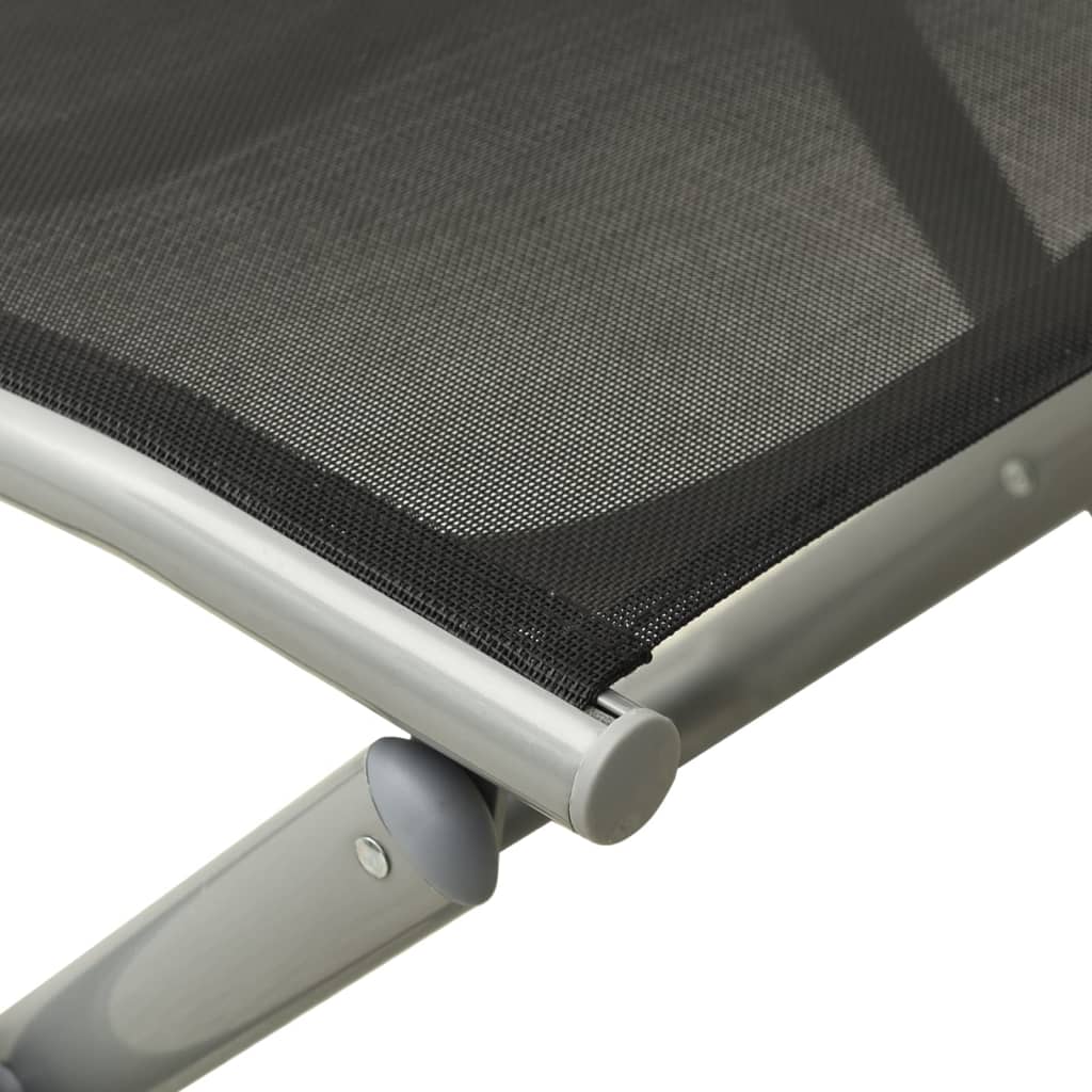 vidaXL Reposapiés plegable textilene y aluminio negro y plateado