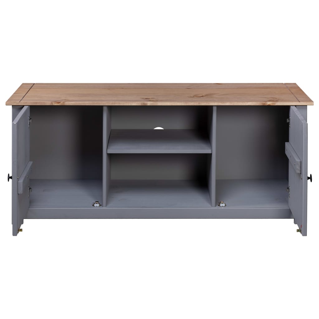 vidaXL Mueble de TV madera maciza pino estilo Panamá gris 120x40x50 cm