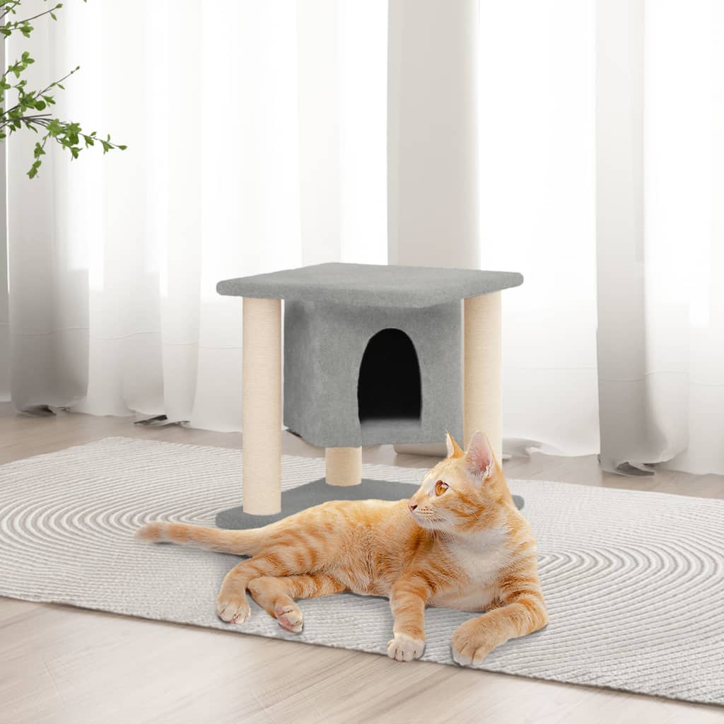 vidaXL Rascador para gatos con postes de sisal gris claro 37 cm