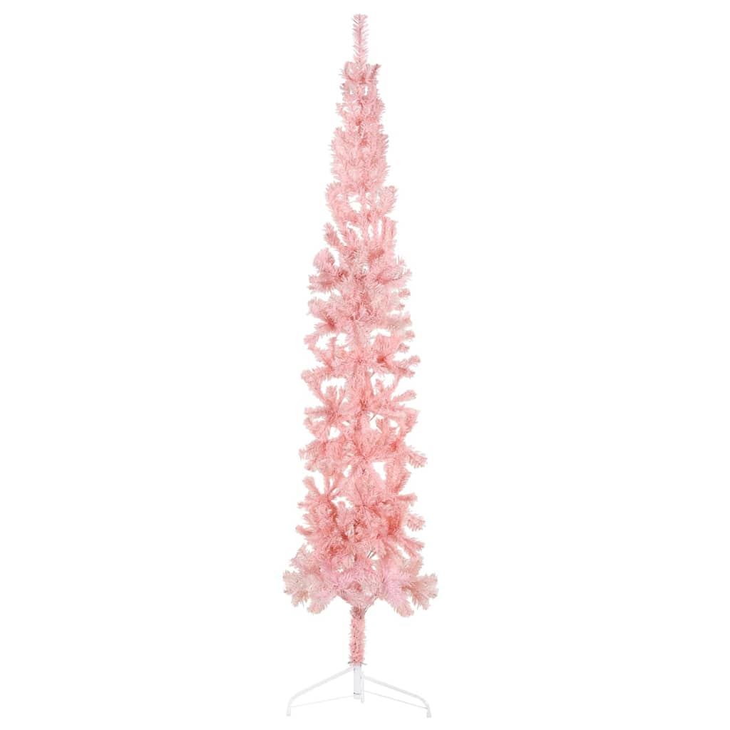 vidaXL Medio árbol de Navidad artificial con soporte rosa 240 cm