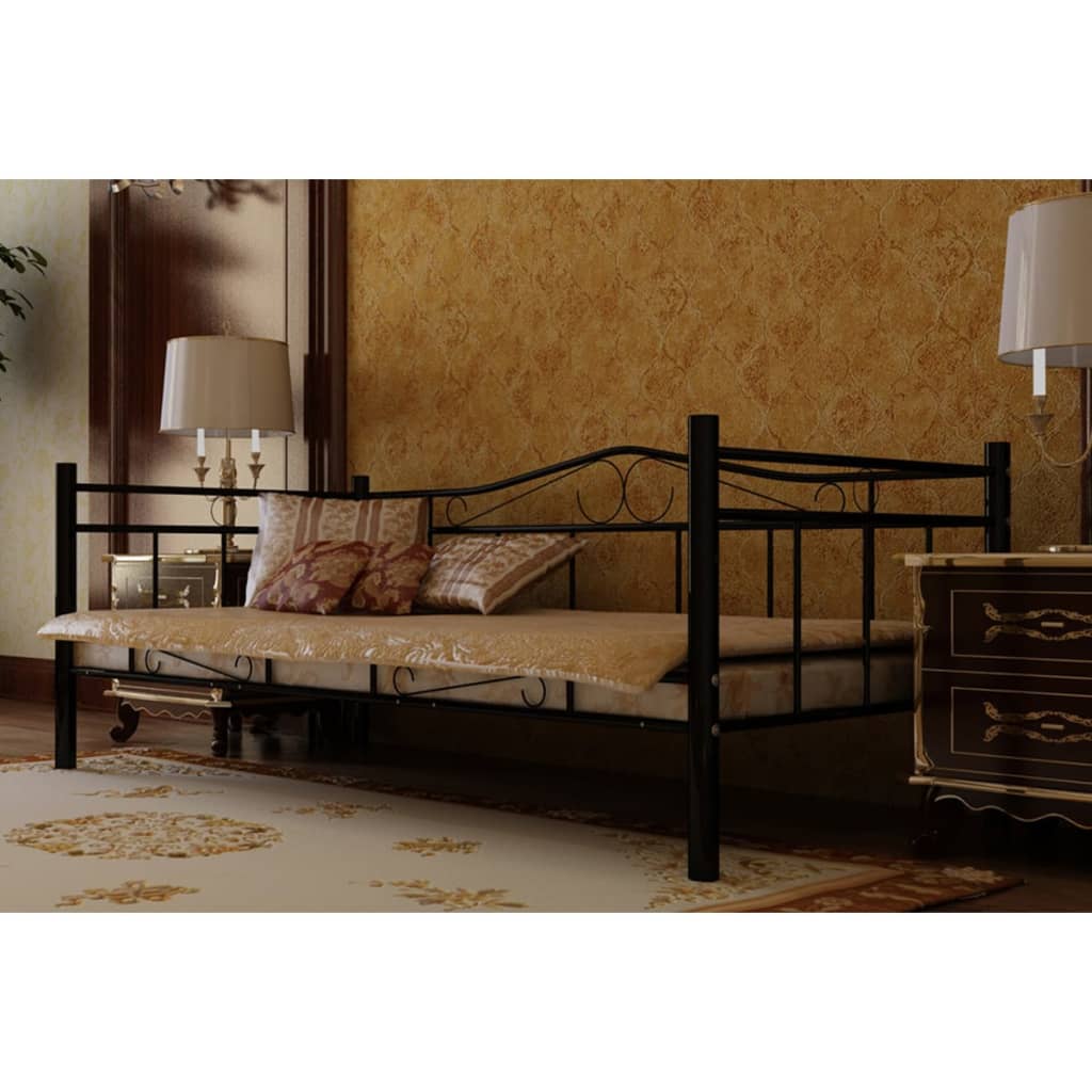 vidaXL Sofá cama con colchón de metal negra 90x200 cm