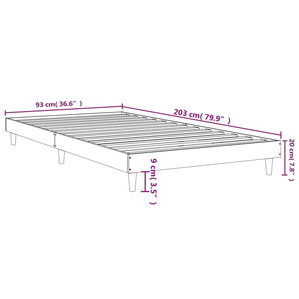 vidaXL Estructura de cama madera de ingeniería gris Sonoma 90x200 cm