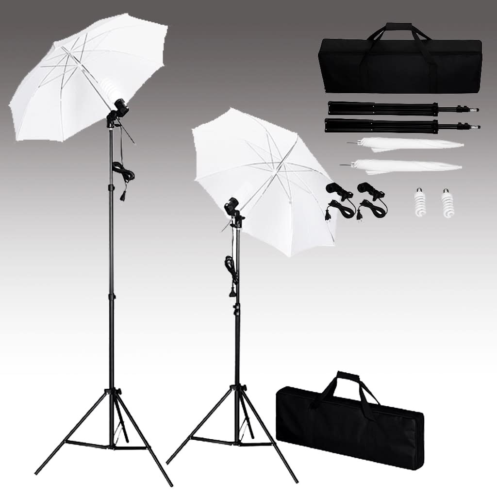 vidaXL Kit estudio fotográfico con telón fondo, softboxes y paraguas