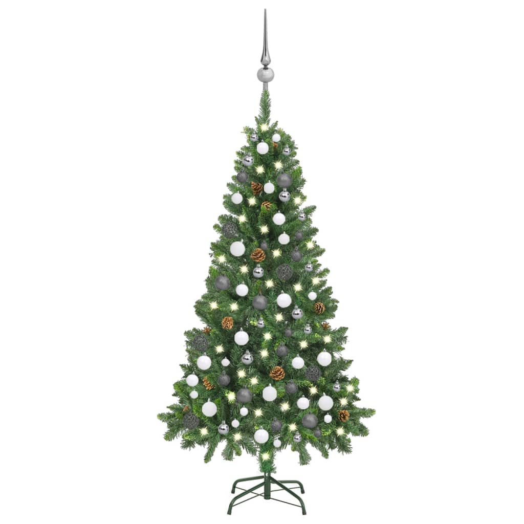 vidaXL Árbol de Navidad preiluminado con luces, bolas y piñas 150 cm