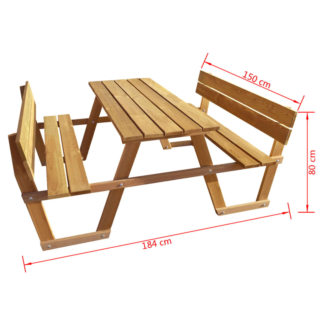 vidaXL Mesa de picnic y bancos madera pino impregnada 150x184x80 cm