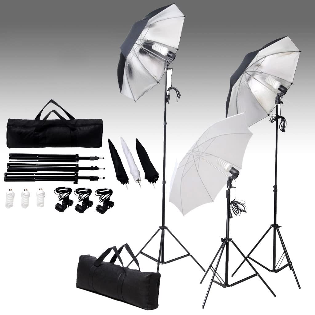 vidaXL Kit de iluminación de estudio trípodes y sombrillas 24 vatios