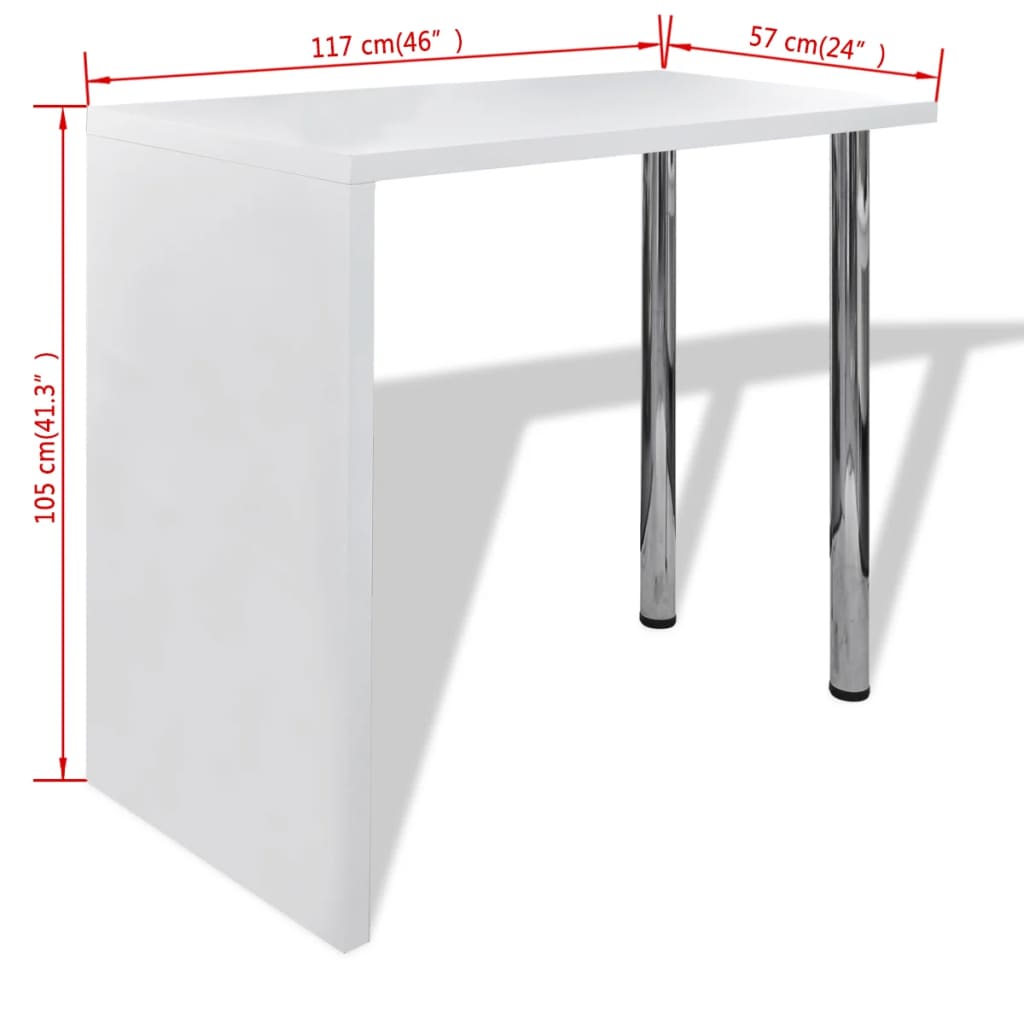 vidaXL Mesa alta de cocina de MDF y 2 patas de acero blanco con brillo