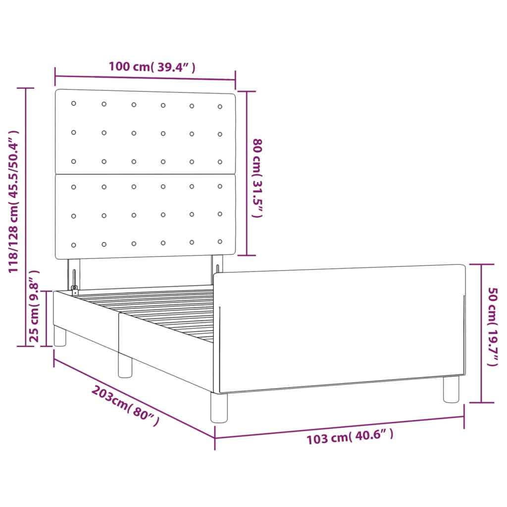 vidaXL Estructura de cama cabecero cuero sintético blanco 100x200 cm