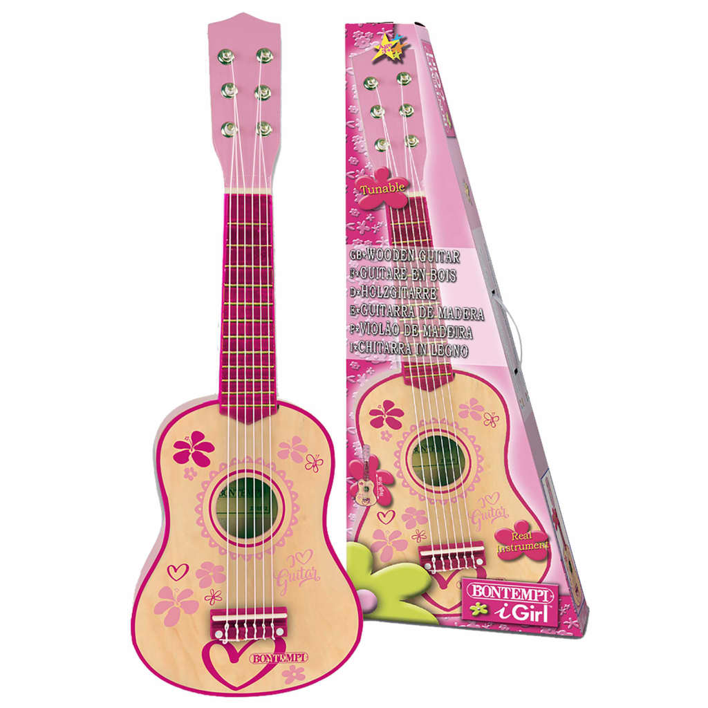 Bontempi Guitarra infantil de madera 6 cuerdas rosa 55 cm