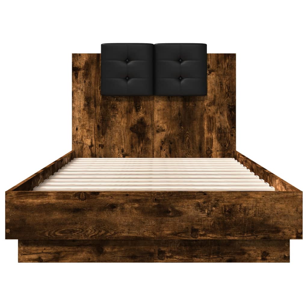 vidaXL Cama con cabecero madera de ingeniería roble ahumado 75x190 cm