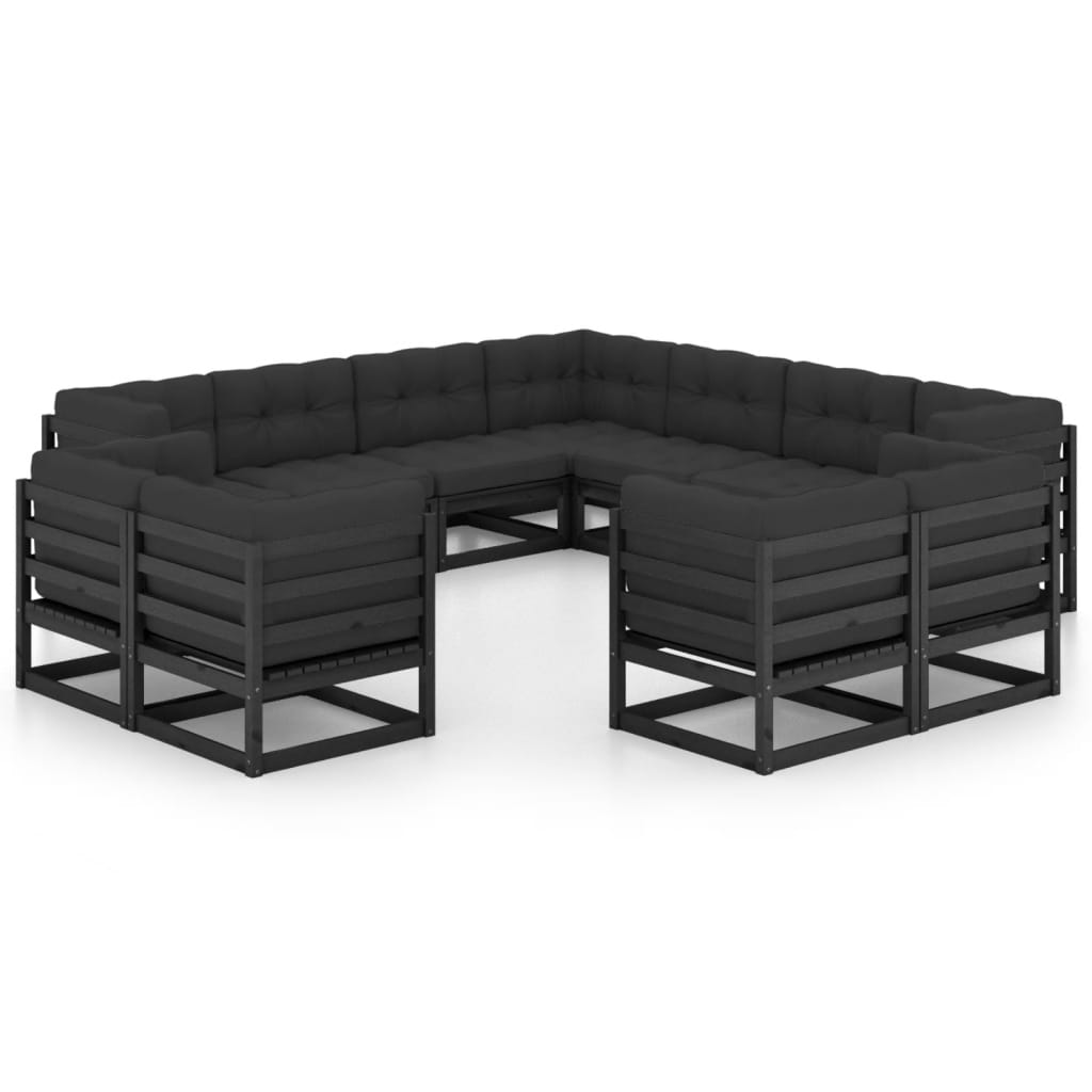 vidaXL Set de muebles de jardín 11 pzas con cojines madera pino negro