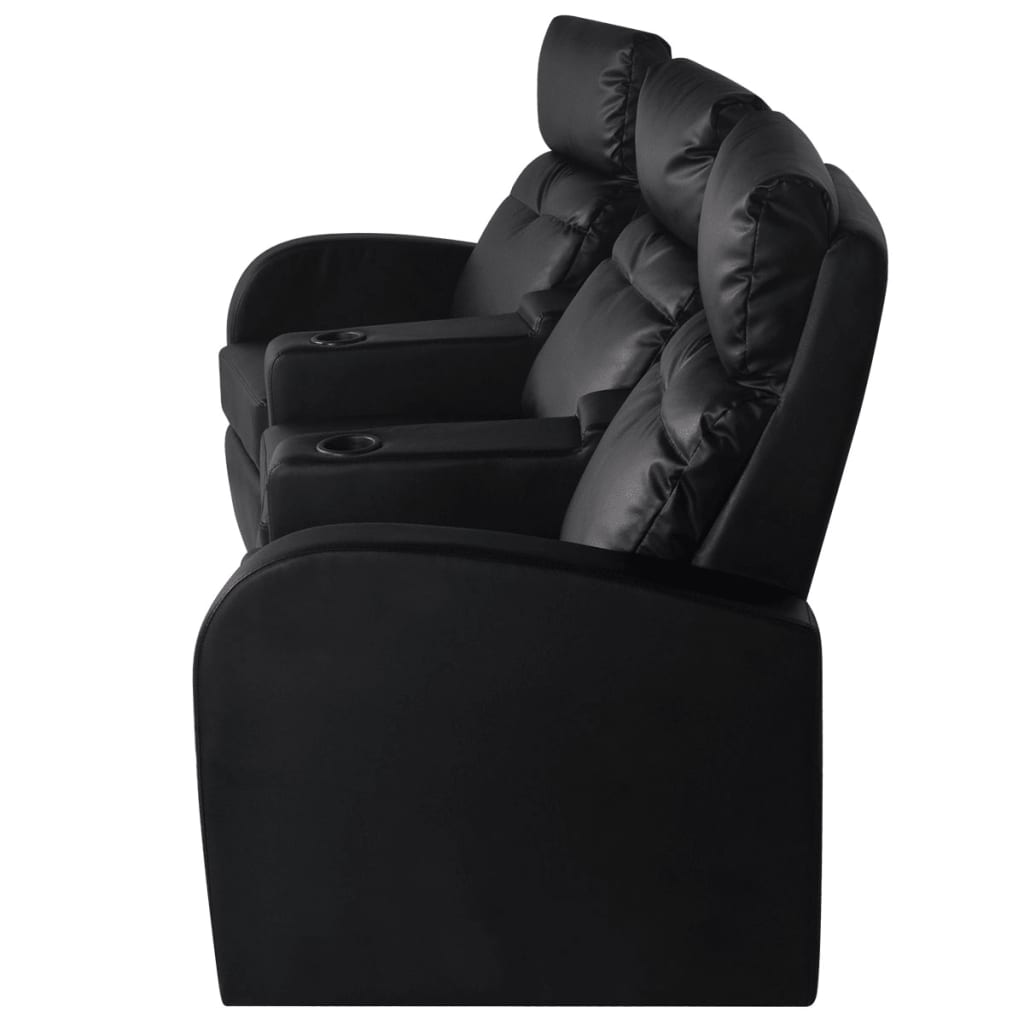 vidaXL Sillón reclinable de 3 plazas de cuero artificial negro