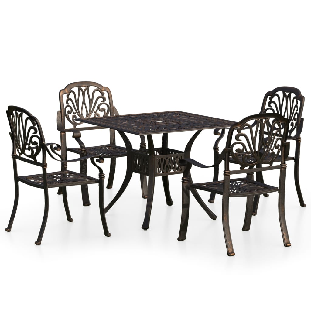 vidaXL Mesa y sillas de bistró 5 piezas aluminio fundido color bronce