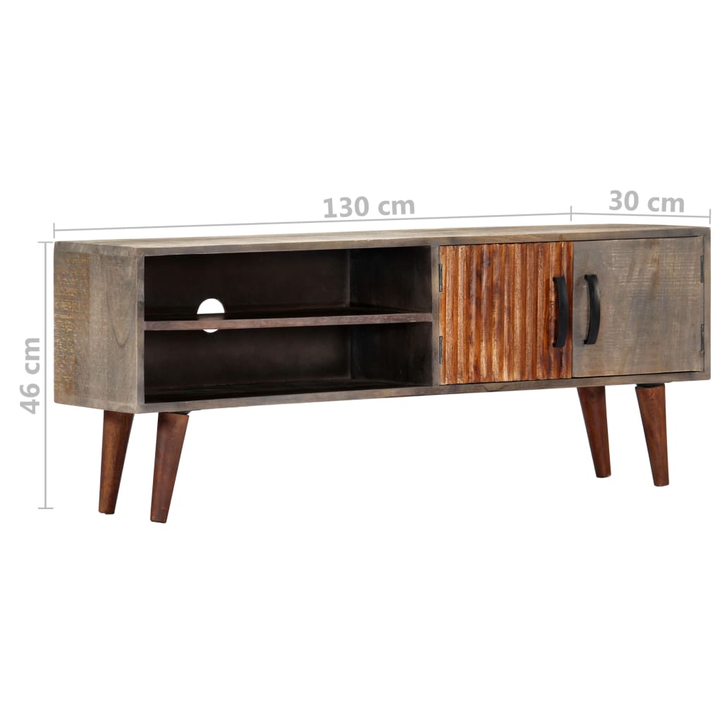 vidaXL Mueble para TV madera maciza de mango rugosa gris 130x30x46 cm