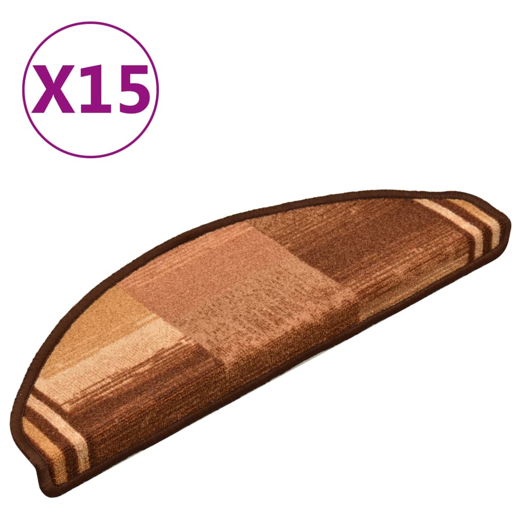 vidaXL Alfombrilla autoadhesiva de escalera 15 uds marrón 65x21x4 cm