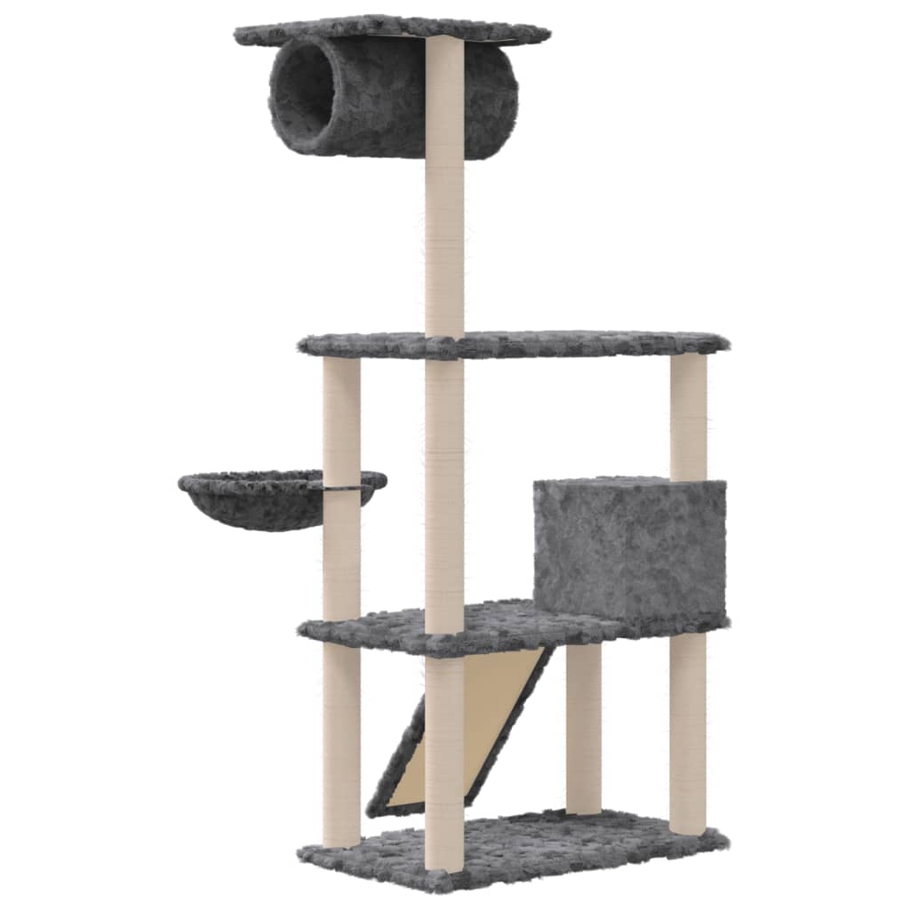 vidaXL Rascador para gatos con postes de sisal gris oscuro 131 cm
