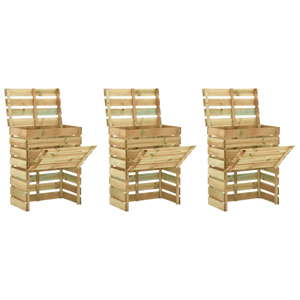vidaXL Compostadores de láminas 3 uds madera de pino 80x50x100 cm