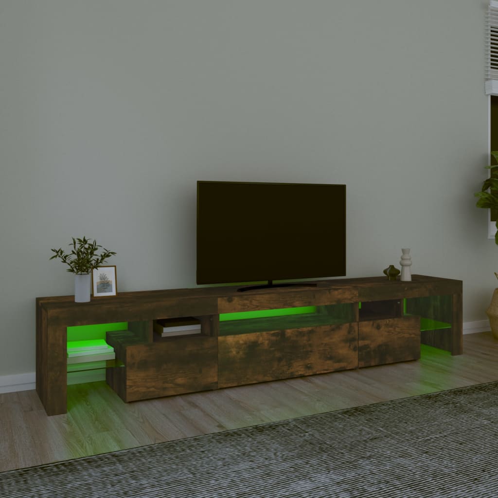vidaXL Mueble de TV con luces LED color roble ahumado 215x36,5x40 cm
