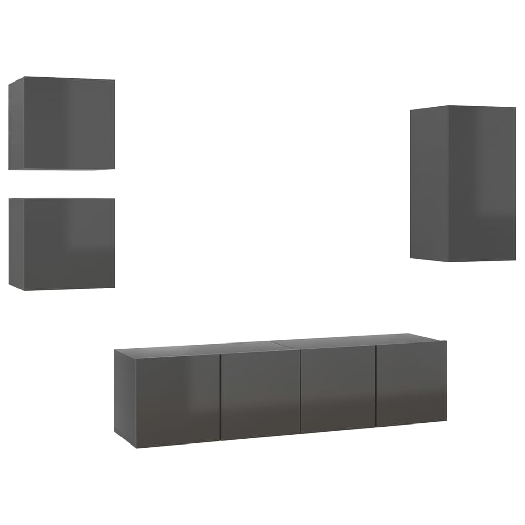 vidaXL Muebles de salón 5 piezas madera de ingeniería gris con brillo