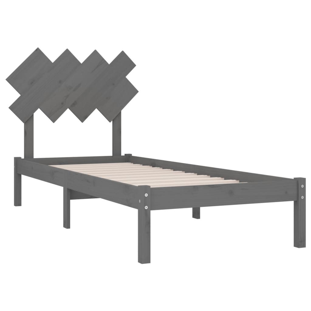 vidaXL Estructura de cama de madera maciza gris 90x190 cm