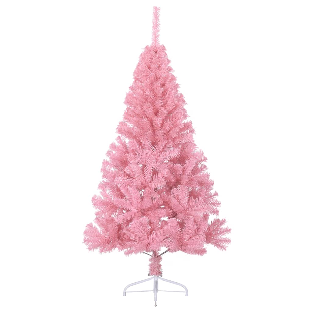 vidaXL Medio árbol de Navidad artificial con soporte PVC rosa 120 cm
