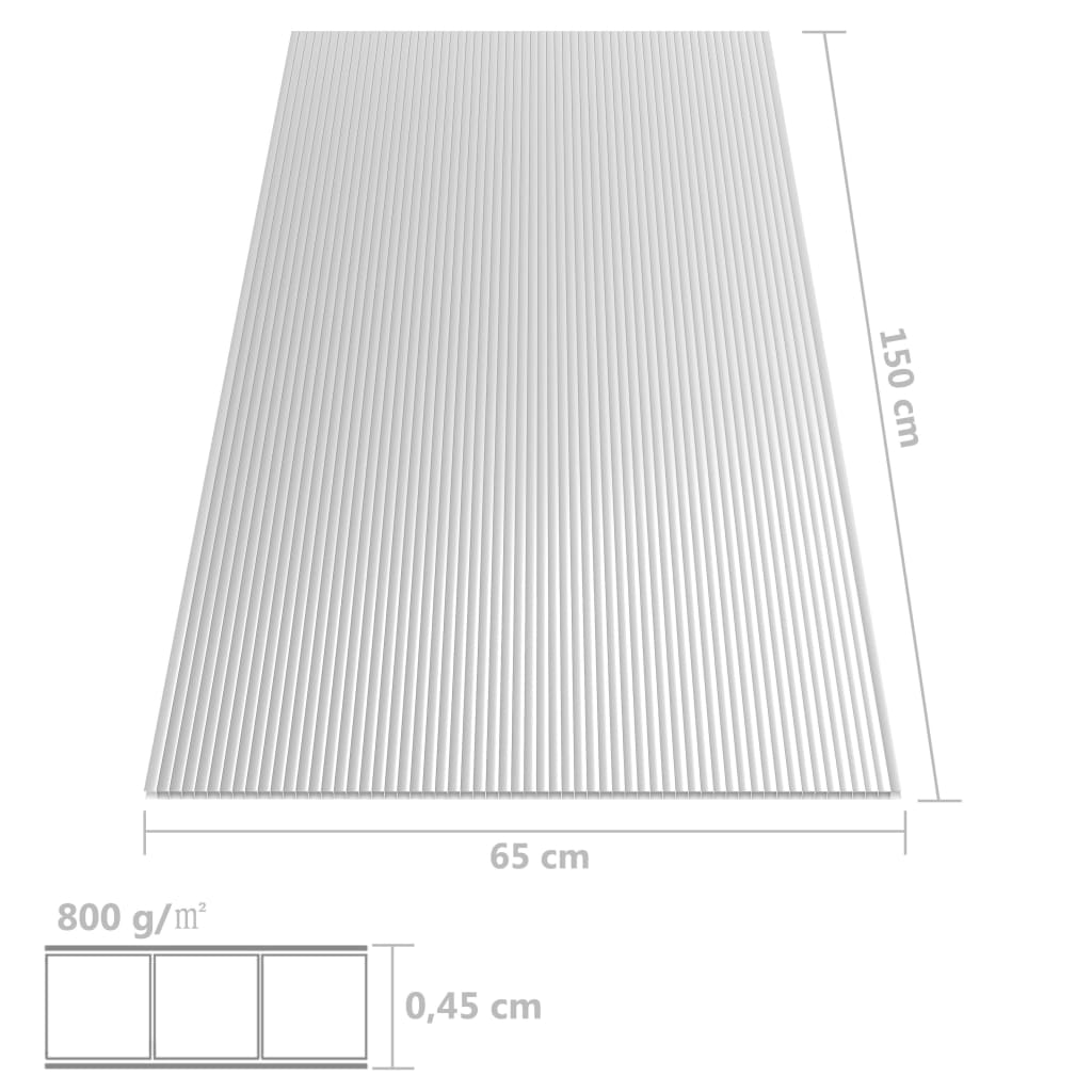 vidaXL Paneles de policarbonato 2 unidades 4,5 mm 150x65 cm
