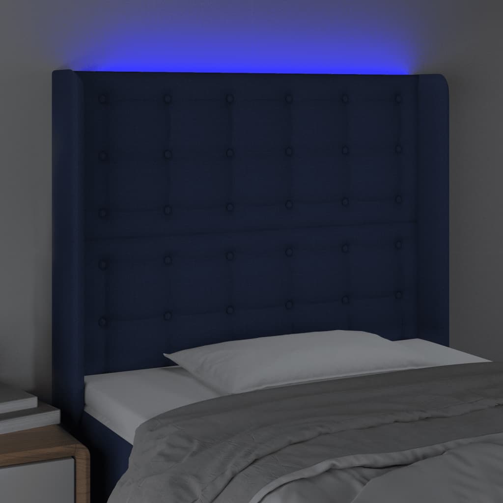 vidaXL Cabecero con LED de tela azul 83x16x118/128 cm