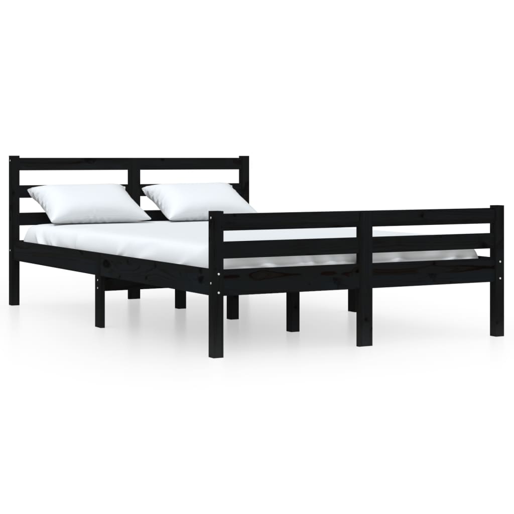 vidaXL Estructura de cama de madera maciza negro 140x190 cm