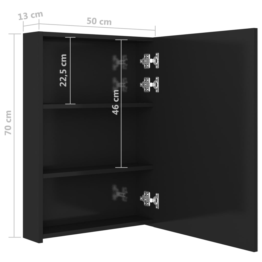 vidaXL Armario de baño con espejo LED negro brillante 50x13x70 cm