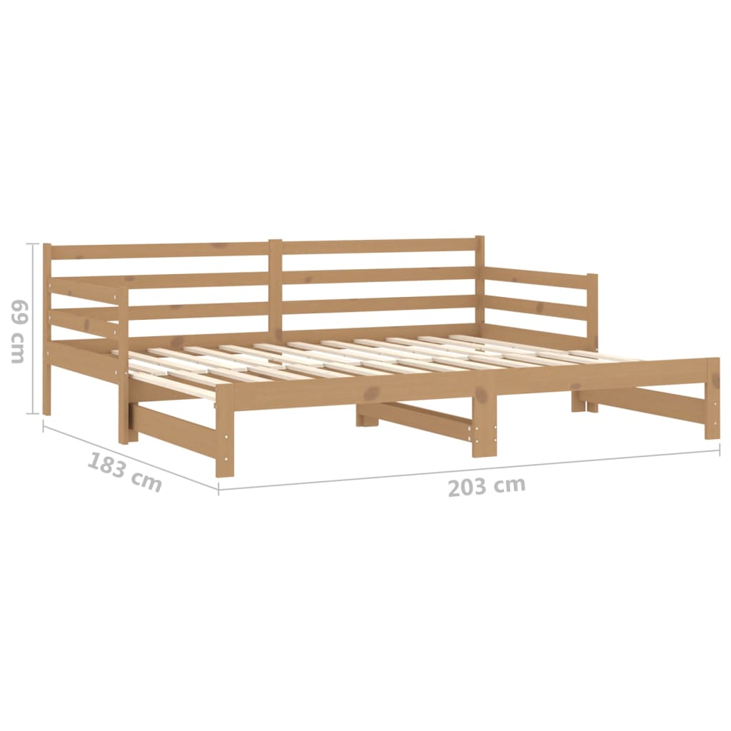 vidaXL Sofá cama extraíble madera de pino marrón miel 2x(90x200) cm