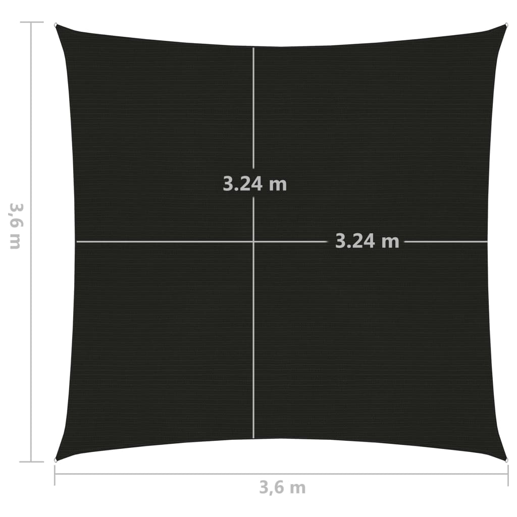vidaXL Toldo de vela HDPE negro 160 g/m² 3,6x3,6 m