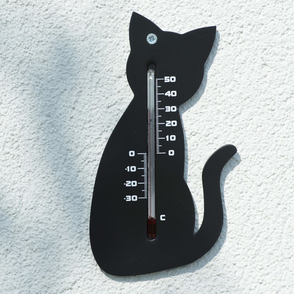 Nature Termómetro de pared de exterior gato negro
