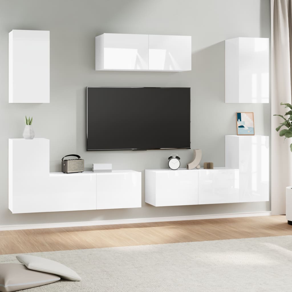 vidaXL Set de muebles de TV 7 pzas madera contrachapada blanco brillo