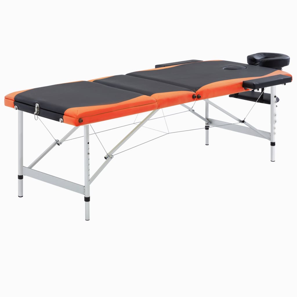 vidaXL Camilla de masaje plegable 3 zonas aluminio negro y naranja