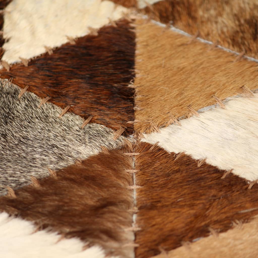 vidaXL Alfombra de retazos de cuero 120x170cm triángulos marrón/blanco