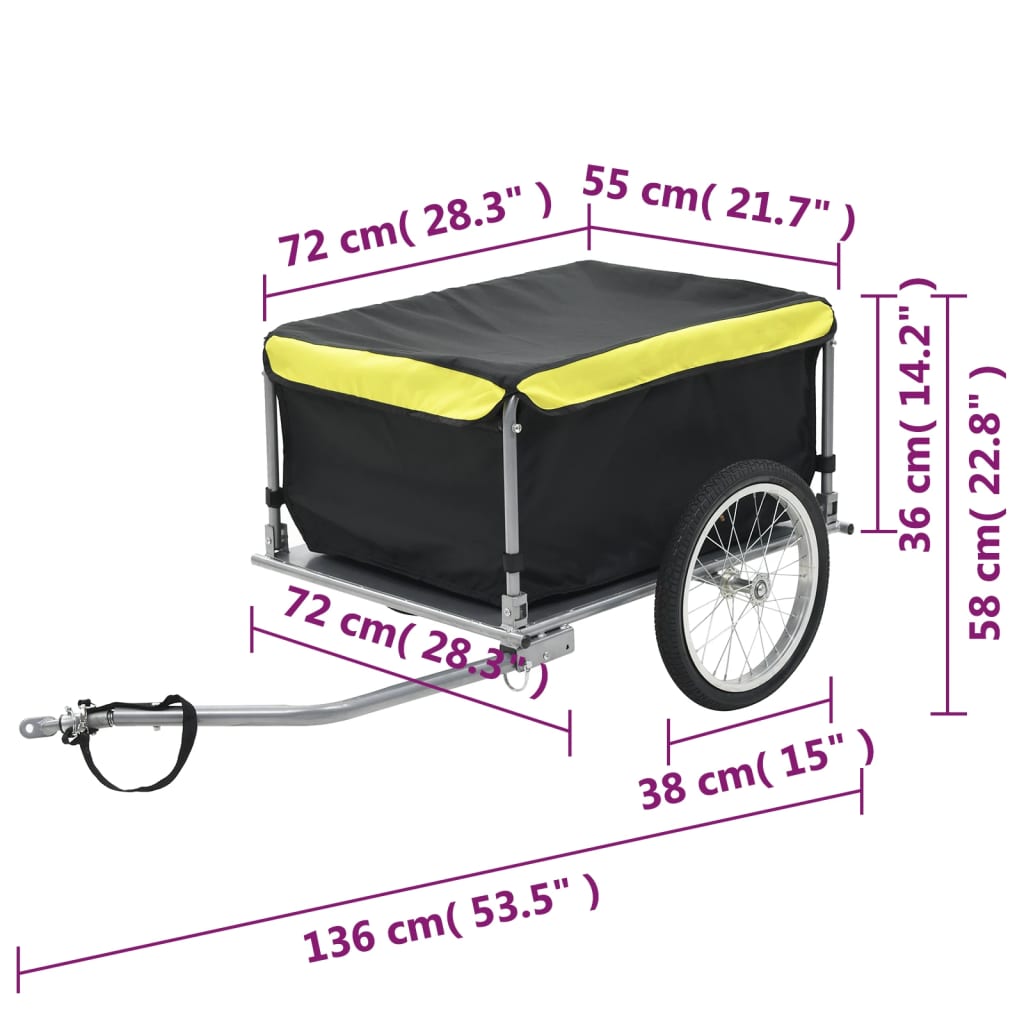 vidaXL Remolque para bicicletas negro y amarillo 65 kg