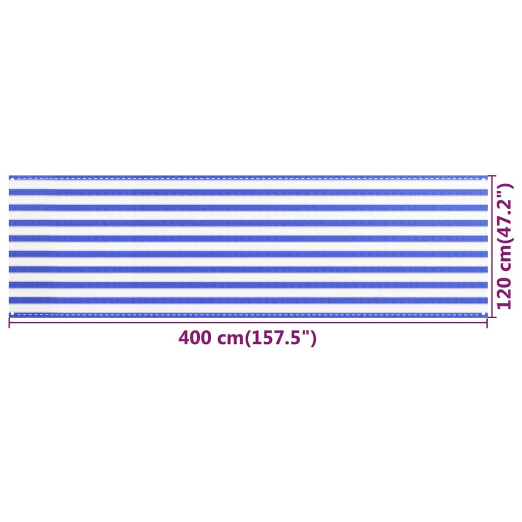 vidaXL Toldo para balcón HDPE azul y blanco 120x400 cm