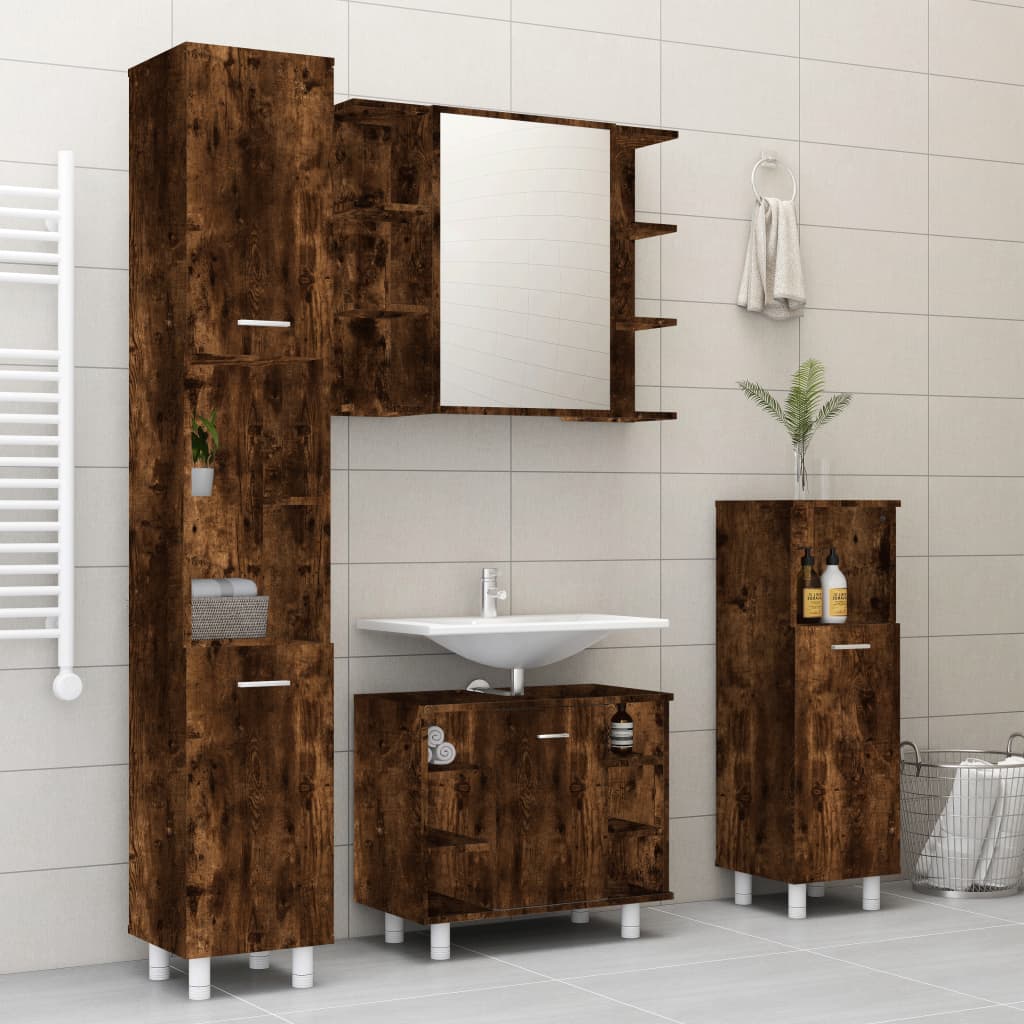 vidaXL Set de muebles de baño 4 piezas madera contrachapada roble humo