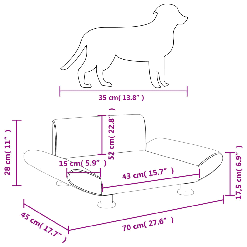 vidaXL Cama para perros de tela gris claro 70x45x28 cm