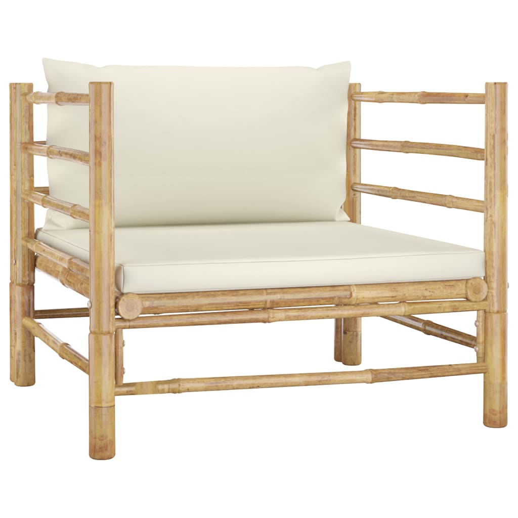 vidaXL Set de muebles de jardín 7 piezas bambú y cojines blanco crema