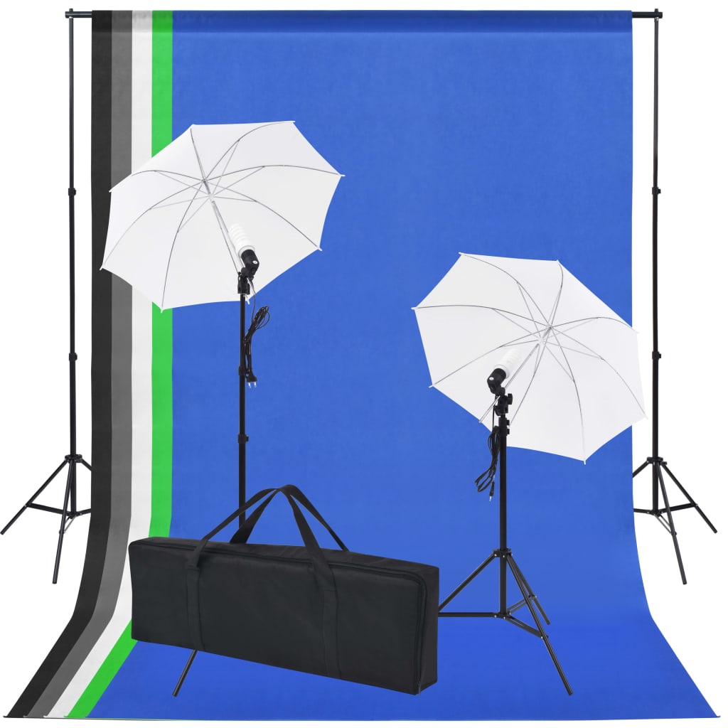 vidaXL Kit de estudio con 5 telones de fondo de colores y 2 paraguas