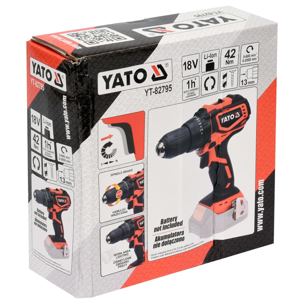YATO Taladro atornillador sin escobillas sin batería 18V 42Nm
