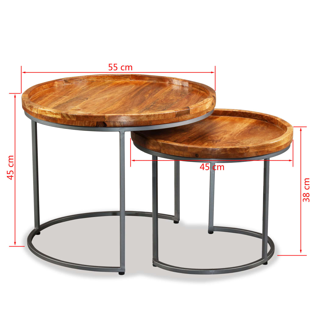 vidaXL Set de mesas auxiliares 2 uds madera maciza de mango
