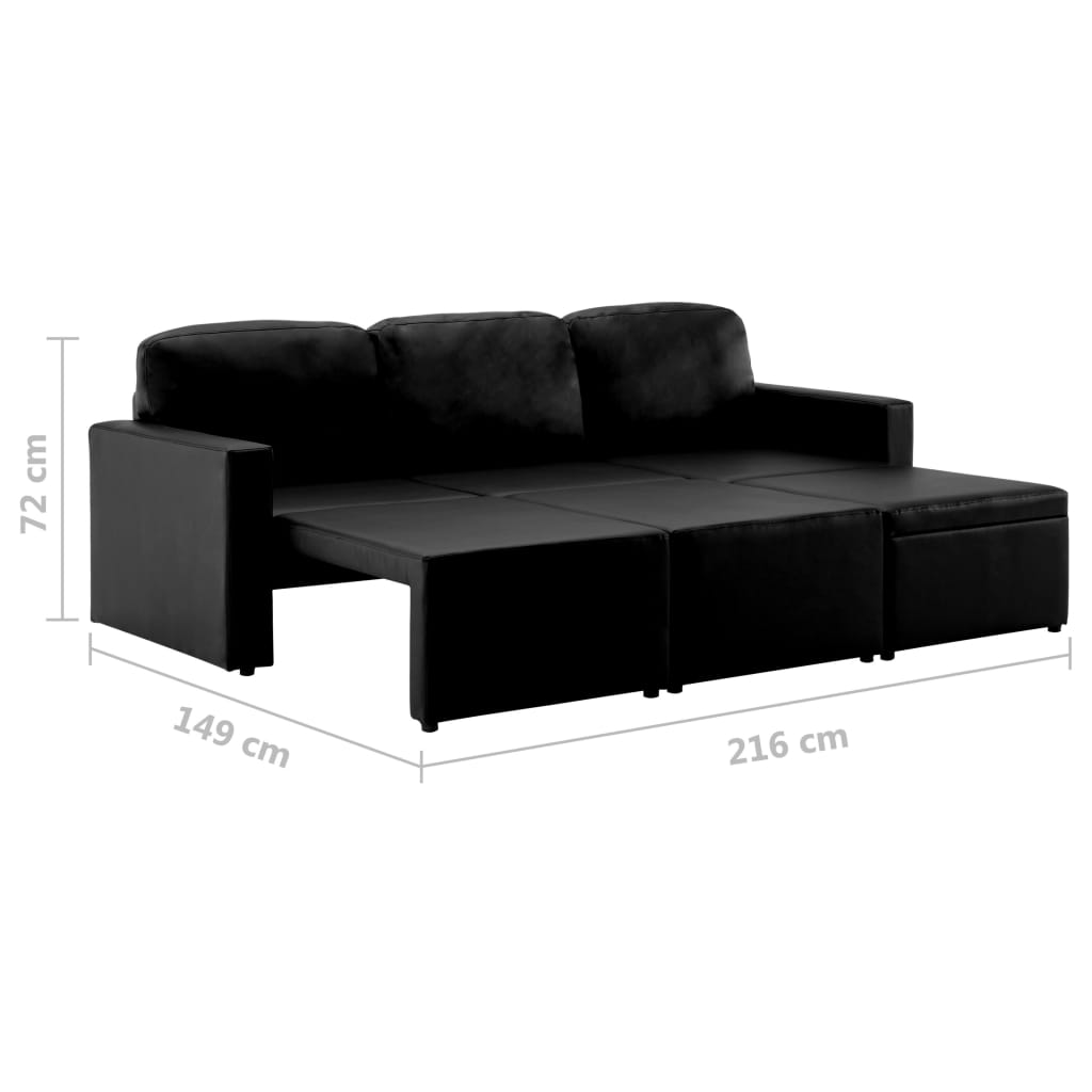 vidaXL Sofá cama modular de 3 plazas cuero sintético negro
