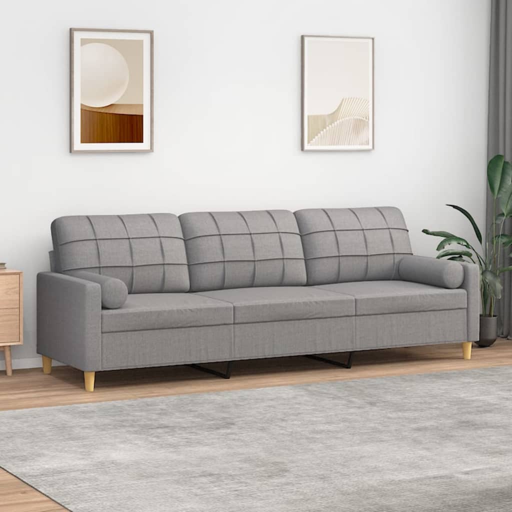 vidaXL Sofá de 3 plazas con almohadas y cojines tela gris claro 210 cm