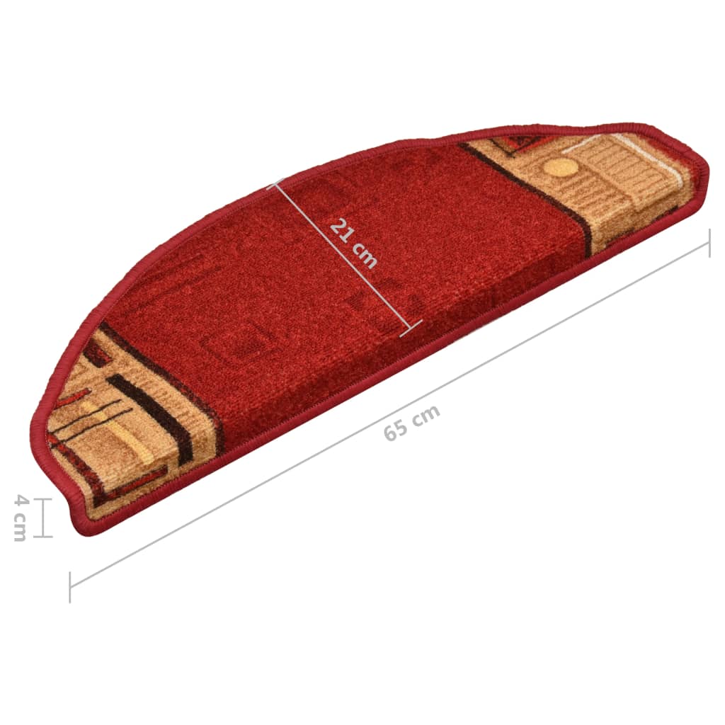 vidaXL Alfombrilla autoadhesiva de escalera 15 uds roja 65x21x4 cm